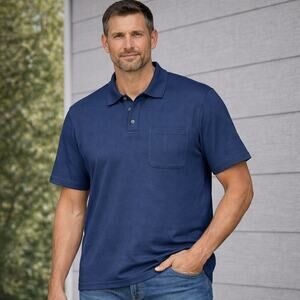 NWT Duluth Trading Polo Mens XL Tall Blue Heavyweight Short Sleeve Work Shirt